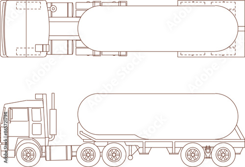 Vector silhouette illustration sketch of detailed design of oil tanker truck for inter-city transportation