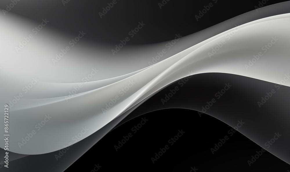 Obraz premium abstract design featuring smooth waves in shades of black and white. The fluid curves and gradient blending create a sense of luxury and sophistication, suitable for modern artistic expression.