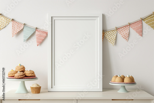 Party Sign Display frames, Frame Mockup at Party,  Empty Frames to insert art or photos, Happy Birthday Cake with display and decor, sweet table with mockup display 