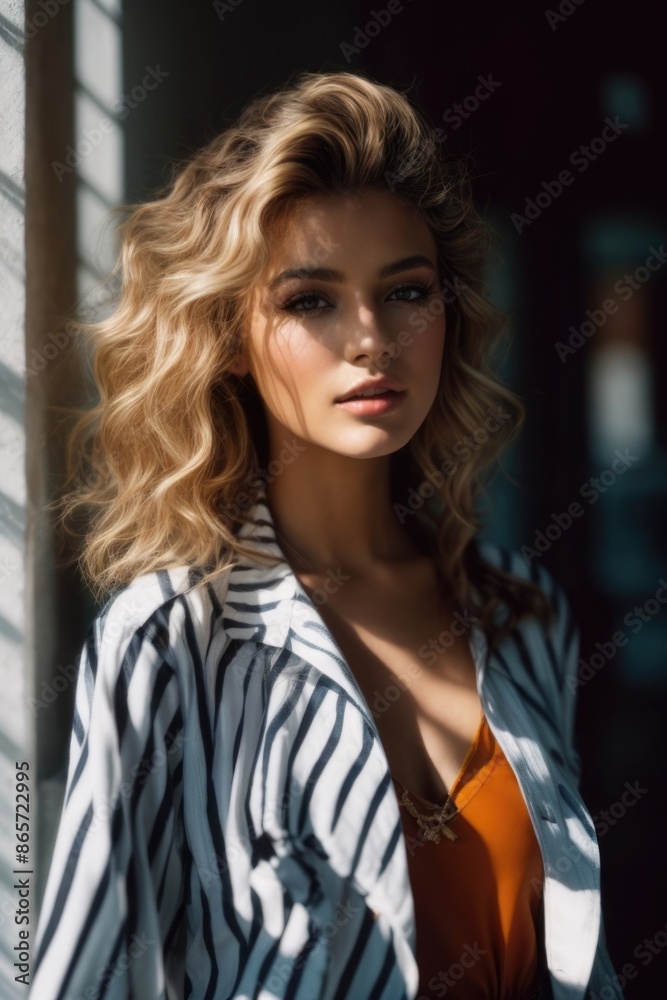 Fashionable beautiful young woman with high contrast shadow Fashionable beautiful young woman with high contrast shadow