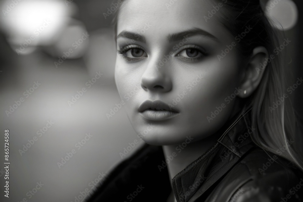 Fashionable beautiful young woman with high contrast shadow Fashionable beautiful young woman with high contrast shadow