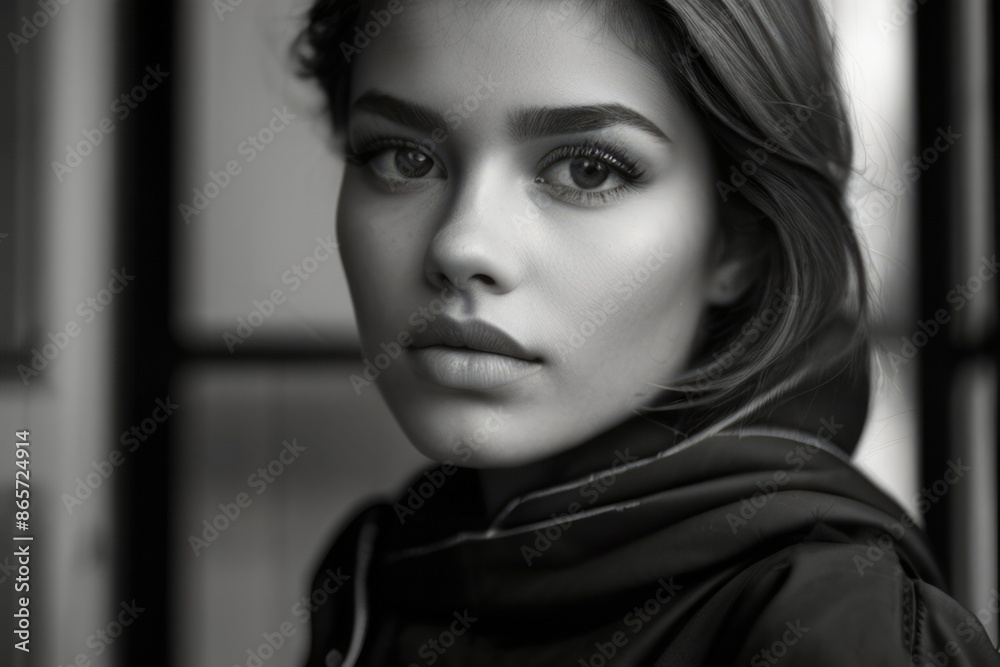 Fashionable beautiful young woman with high contrast shadow Fashionable beautiful young woman with high contrast shadow