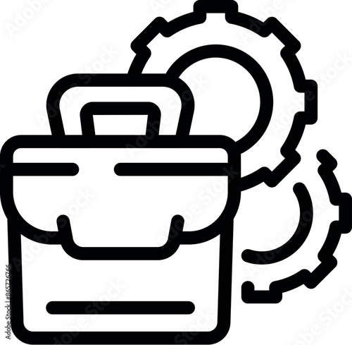 Line icon of a toolbox with gears, symbolizing engineering, maintenance, and technical skills
