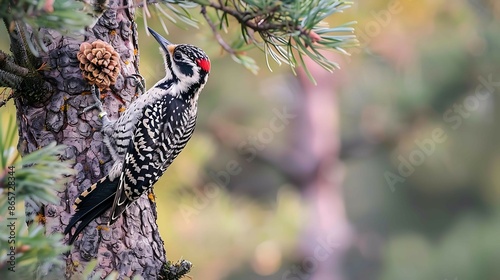  redcockaded woodpecker clinging a pine tree capturing the vibrant nature and wildlife photo