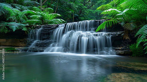 Majestic waterfall in a tropical jungle 
