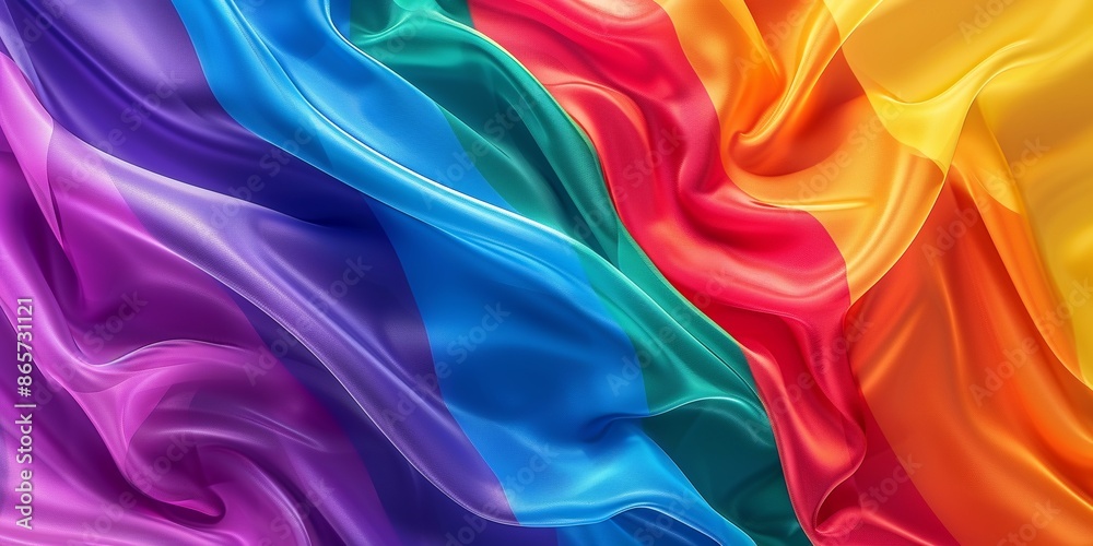 Obraz premium Abstract rainbow pride motion stripe colorful silky fabric background, concept of pride month, children's adorable vivid colors wallpaper, vivid colors 3d backdrops, red, orange, green, blue,