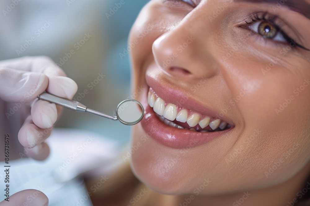 Fototapeta premium Close-Up of Womans Smile During Dental Exam