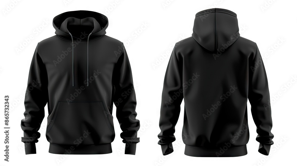 Male black hooded sweatshirt mockup for print design on white background. Male black hooded sweatshirt mockup for print design on white background.