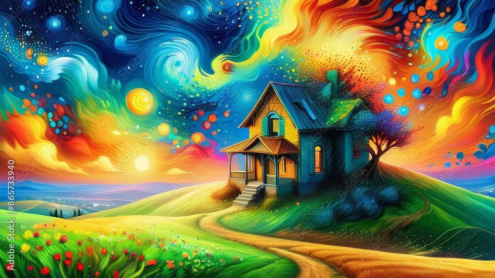 Country House on a Hilltop in Impressionist Style Country House on a Hilltop in Impressionist Style