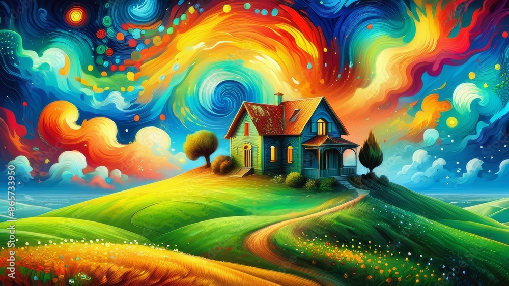 Country House on a Hilltop in Impressionist Style Country House on a Hilltop in Impressionist Style