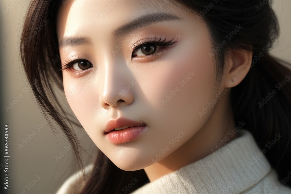Close-up Beautiful young Asian woman with clean fresh skin Close-up Beautiful young Asian woman with clean fresh skin