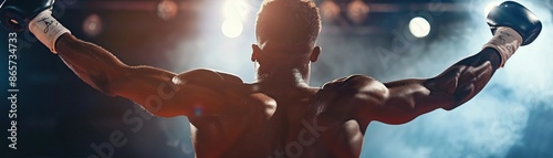 Boxer celebrating victory, Olympic sports, triumph and perseverance photo