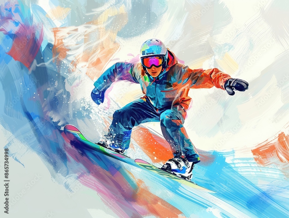 Naklejka premium Snowboarder in halfpipe, sports, thrill and skill