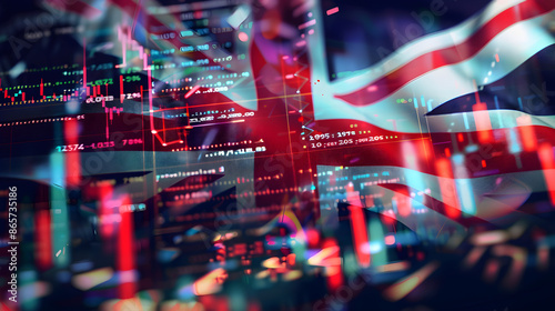 UK Flag and Digital Stock Market Chart in Double Exposure photo