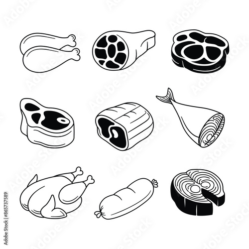 Set of meat doodle hand drawn vector illustration