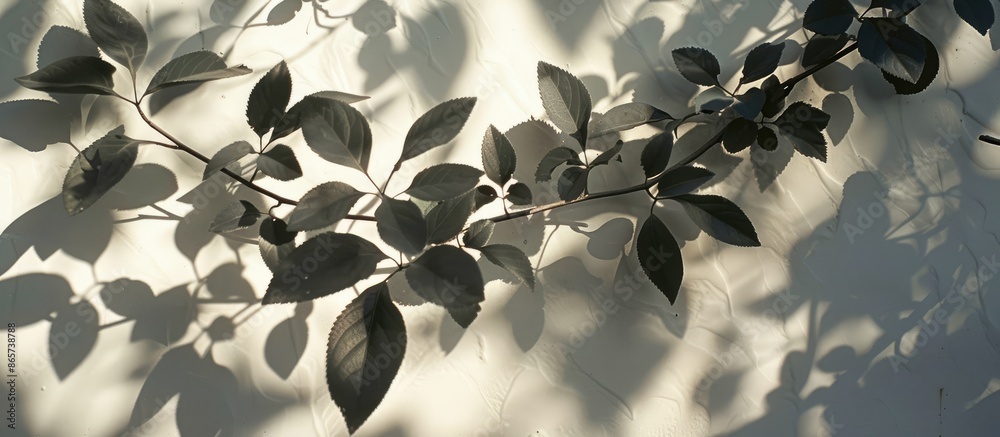 Silhouette of tree leaves casting shadows on a white surface with morning sunlight filtering through. Silhouette of tree leaves casting shadows on a white surface with morning sunlight filtering through.