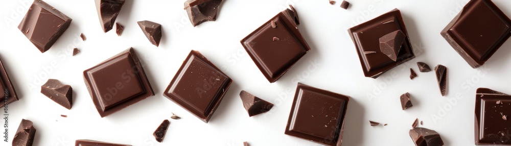 Minimalistic Chocolate Pieces Arrangement on White Background - Simple and Pure Delicacy Minimalistic Chocolate Pieces Arrangement on White Background - Simple and Pure Delicacy