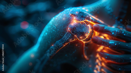 Highlight dislocated shoulder with a glowing Xray depicting the instability it causes and the challenges athletes face in rehabilitation and returning to sport