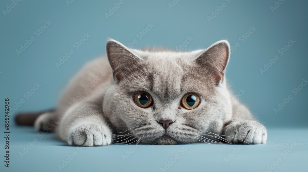British Shorthair cat resting on a blank surface British Shorthair cat resting on a blank surface