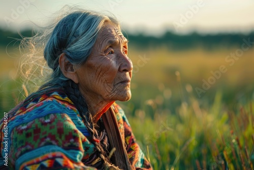 Native american old woman in the countryside.  Native american old woman in the countryside. photo