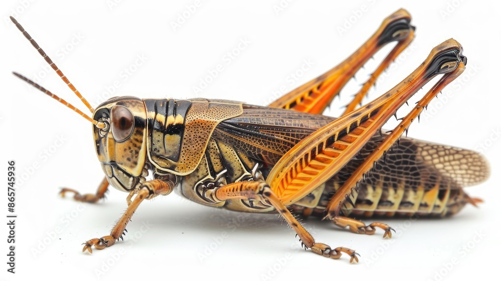 Fototapeta premium Grasshopper against white backdrop
