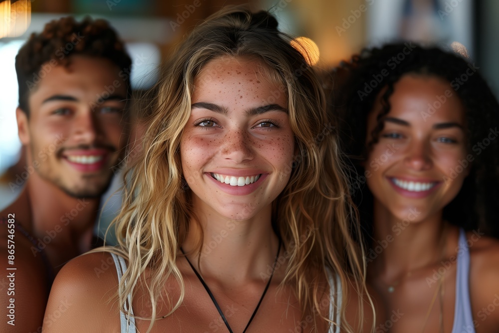 Smiling Friends Together in a Casual Setting Smiling Friends Together in a Casual Setting