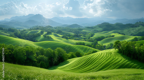 Peaceful countryside rolling green hills using Canon EF 1635mm f28L III USM employing a polarizing filter to enhance colors photo