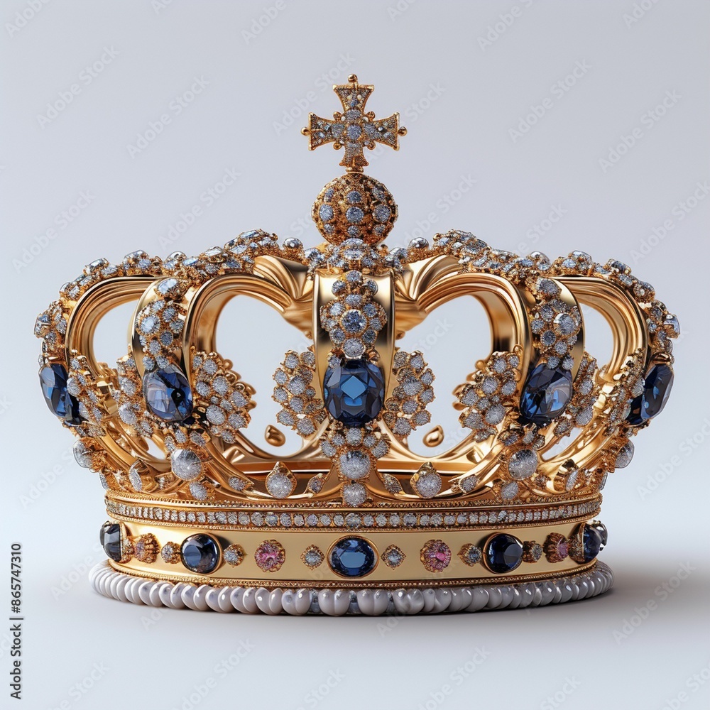 Gold Crown With Blue Gems and Pearl Trim Gold Crown With Blue Gems and Pearl Trim