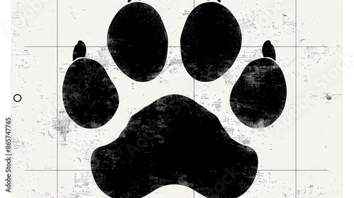 A detailed black paw print design featuring a gridded background, merging artistic elements with precise patterns and symmetry, ideal for modern graphic uses. photo