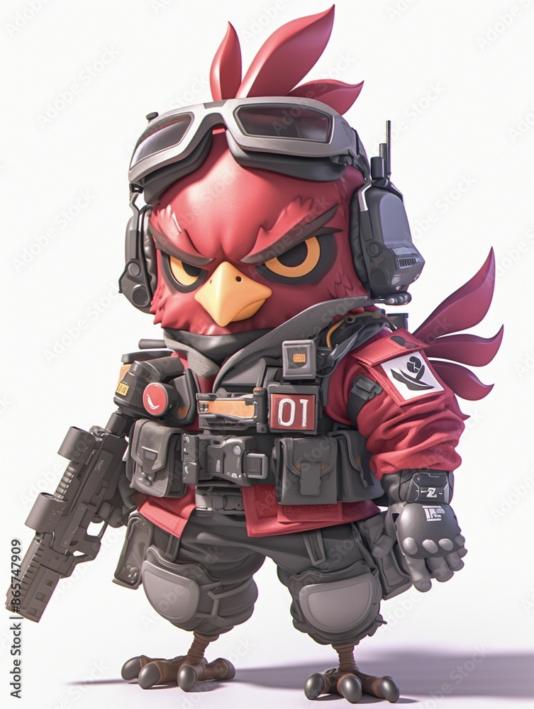 Red Rooster Soldier With Goggles and Weapon in Tactical Gear Red Rooster Soldier With Goggles and Weapon in Tactical Gear