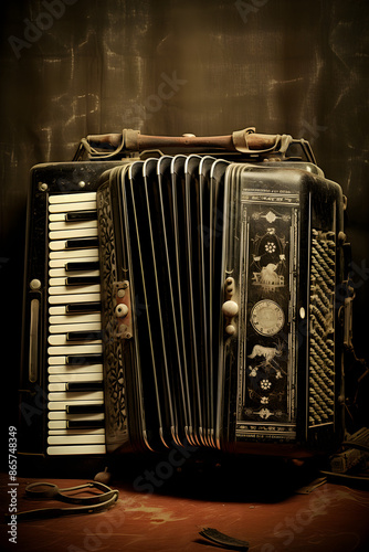 Preserving Melody: An Up-Close View of Vintage Accordion Instrument, With Hands Poised to Play