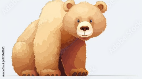 A delightful illustration of a fluffy bear standing on all fours with big, cute eyes, presenting an endearing, friendly posture that evokes warmth and affection. photo