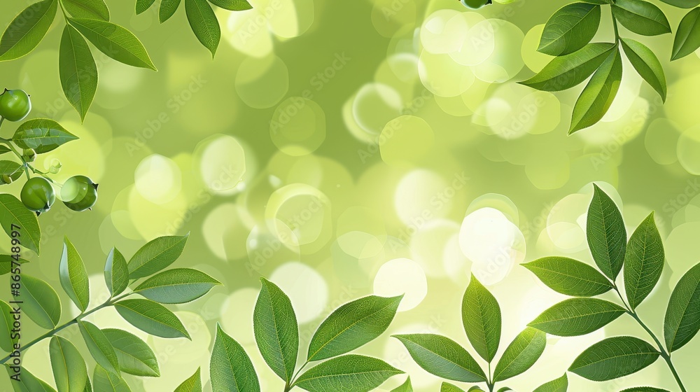 Illustrated green leaves frame a vibrant bokeh background, creating a natural and serene outdoor atmosphere perfect for nature-themed designs and promotions. Illustrated green leaves frame a vibrant bokeh background, creating a natural and serene outdoor atmosphere perfect for nature-themed designs and promotions.