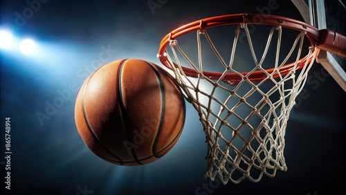 Basketball going through the hoop with a swish in the net, basketball, hoop, net, scoring, sport, game, competition © Sujid