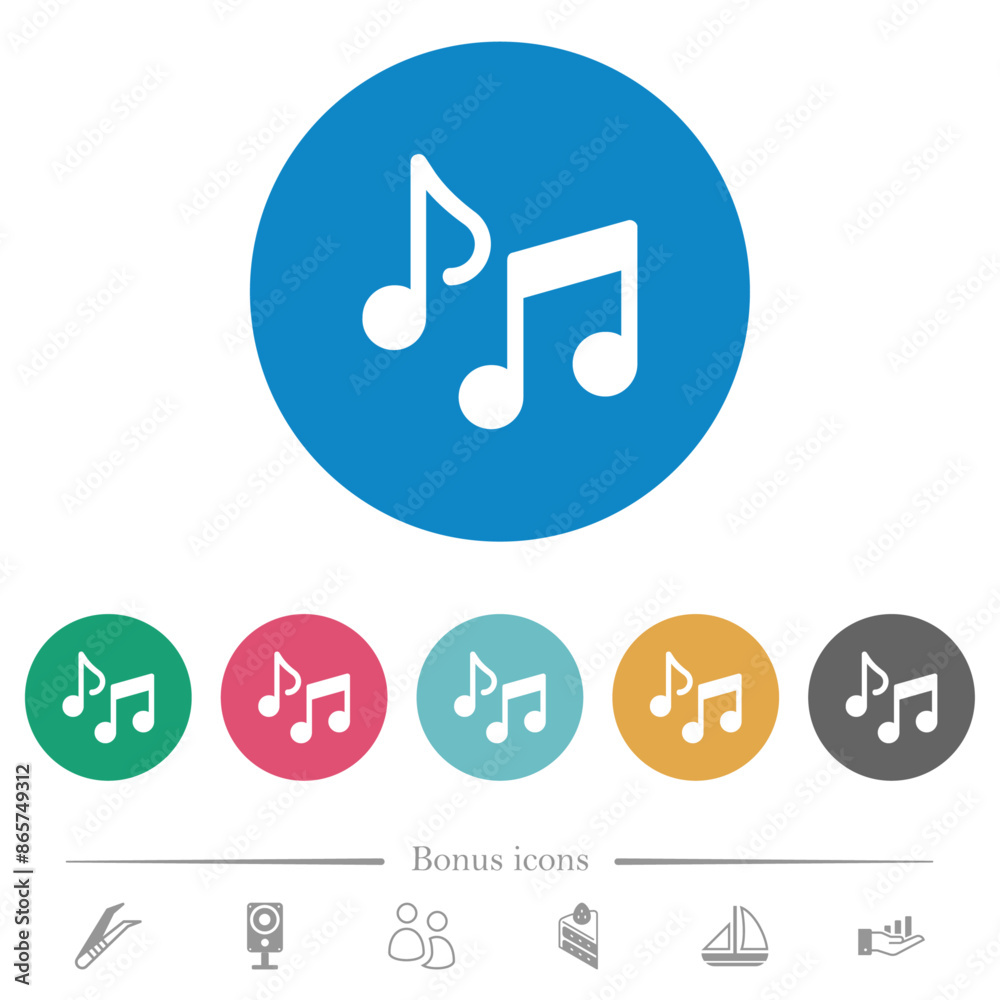 Music notes solid flat round icons