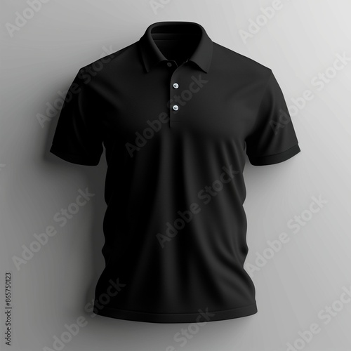 Black Short-Sleeved Polo Shirt Mockup on Grey Background