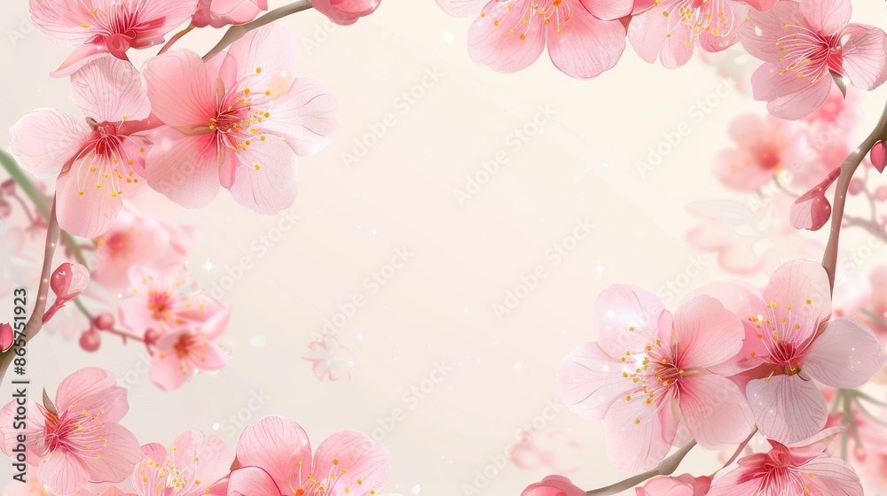 An aesthetically pleasing image showcasing pink cherry blossoms encircling a pastel-hued background, perfect for spring-themed uses or aesthetic design projects. An aesthetically pleasing image showcasing pink cherry blossoms encircling a pastel-hued background, perfect for spring-themed uses or aesthetic design projects.