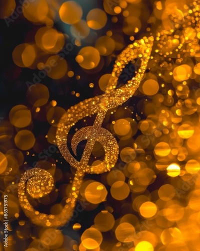 Golden treble clef symbol. AI.