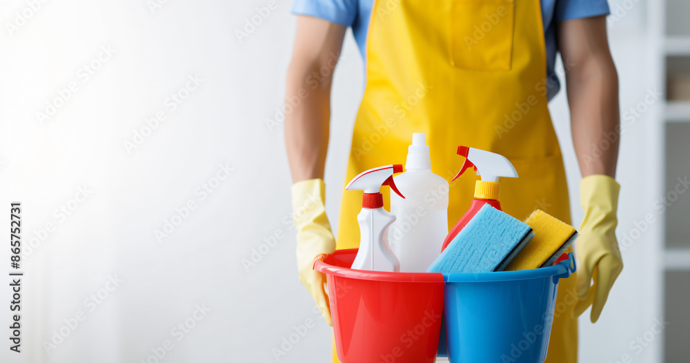 cleaning supplies, Bucket cleaning, Washing brush, copy space, advertisement cleaning supplies, Bucket cleaning, Washing brush, copy space, advertisement