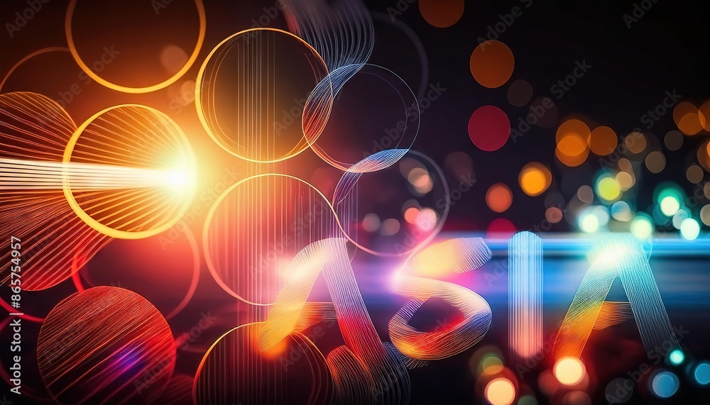 Vibrant Neon Lights and Asia Text Art Vibrant Neon Lights and Asia Text Art