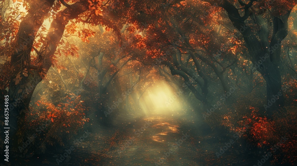 Fototapeta premium Enchanting Autumn Forest Path - Generative AI