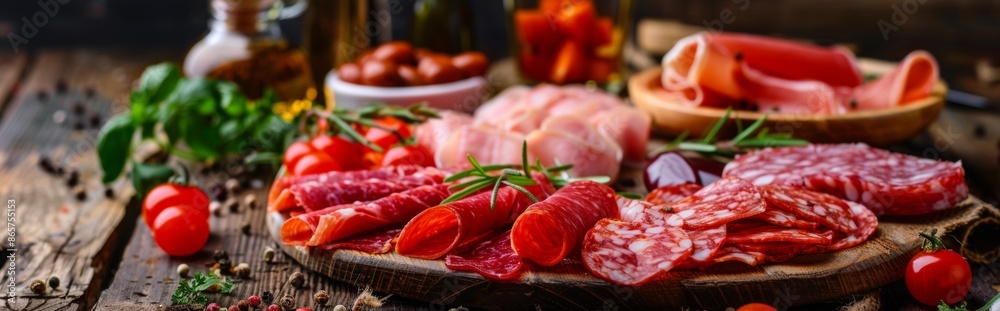 Assorted Cured Meats on Wooden Platter