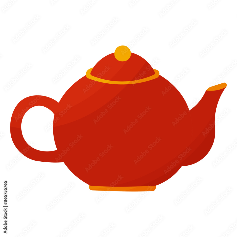 Vector illustration of a red Chinese teapot for traditional tea drinking . Isolated on a white background , hand drawn . Kitchenware for drinks . Icon, element