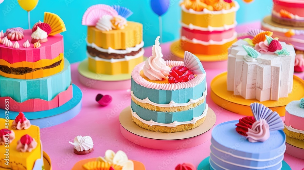 Colorful cardboard cakes crafted by hand Colorful cardboard cakes crafted by hand