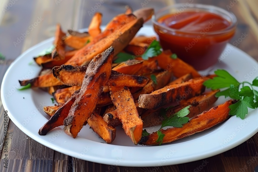 Homemade sweet potato fries with mayo and ketchup oven roasted Homemade sweet potato fries with mayo and ketchup oven roasted