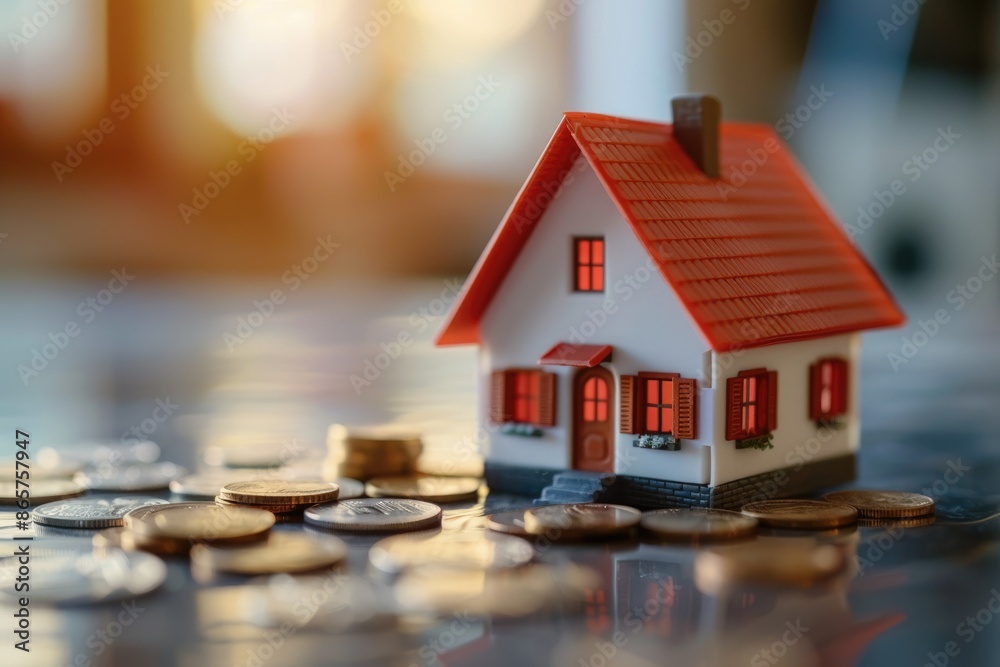 Real estate mortgage concept with house and coins. Real estate mortgage concept with house and coins.