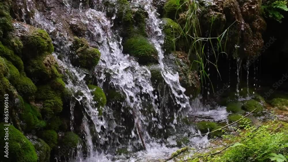 Waterfall flowing through the greenery Waterfall flowing through the greenery