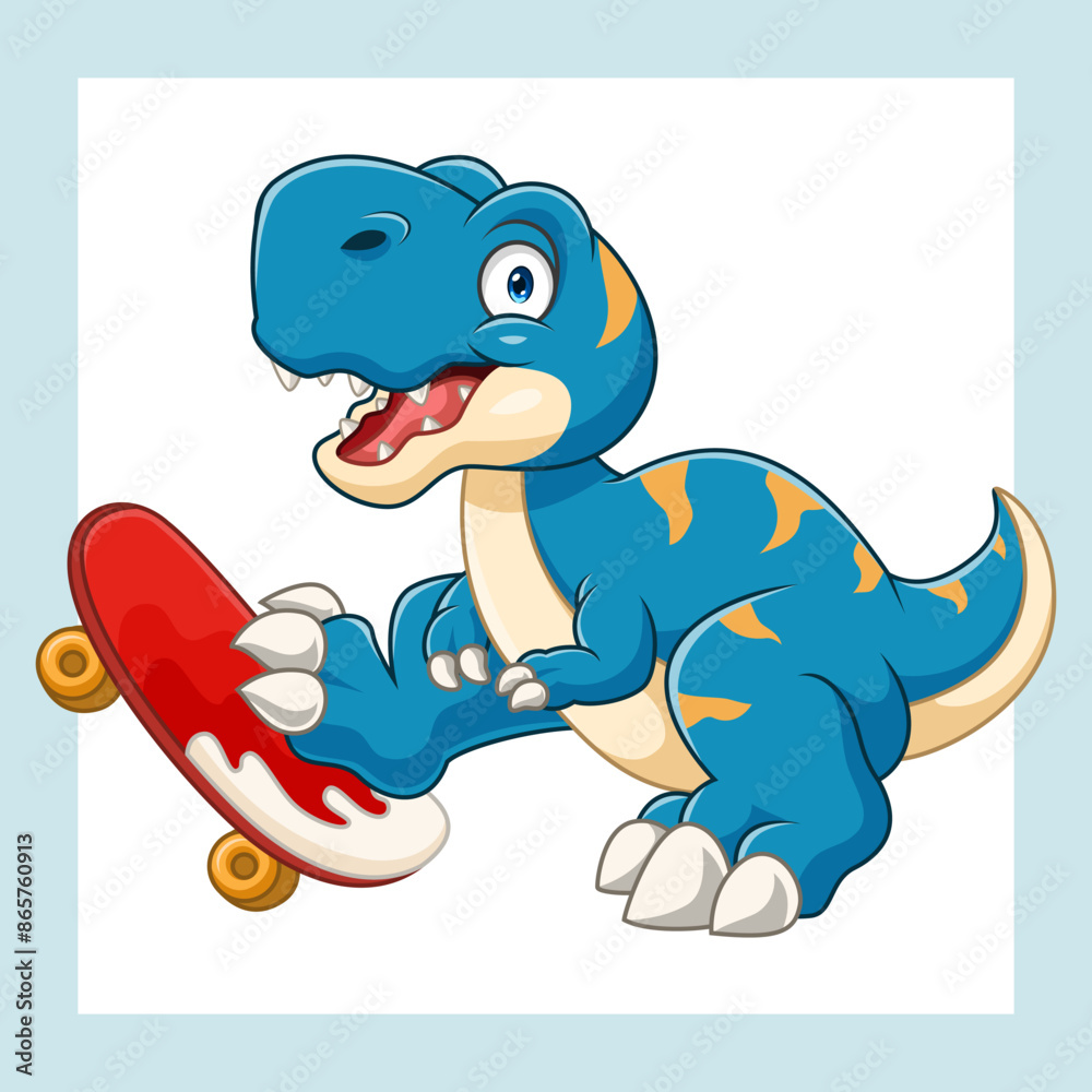 Fototapeta premium cute dinosaurs cartoon playing skateboard