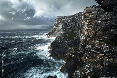 Rugged coastline of Cape Point South Africa where Atlantic Indian Oceans converge photographed 
