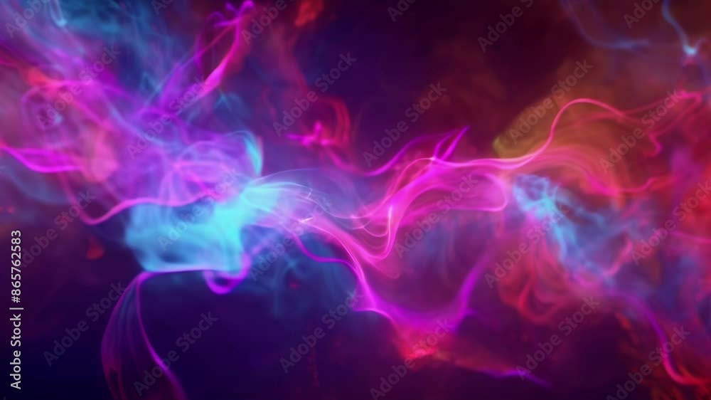A burst of bright neon hues pulsate and sway against a stark black background in this electrifying footage. A burst of bright neon hues pulsate and sway against a stark black background in this electrifying footage.